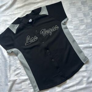 Russell Athletic Black & Grey Button Up Jersey T-shirt